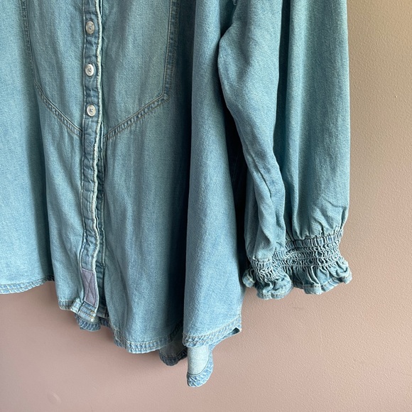 Free People, We The Free Denim Shirt, Louise Denim Top, Large - Picture 6 of 11